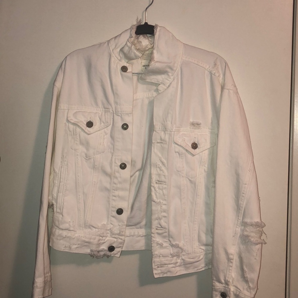 Distressed White Jean jacket